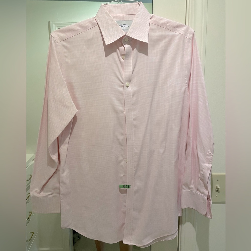 Charles Tyrwhitt light pink checkered dress shirt - 15.5, 33 - extra slim fit